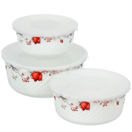 1. Салатник стеклокерамика, круглый, 3 шт, 19, 16, 14 см, 0.5, 0.8, 1.4 л, с крышкой, Орлеан, Daniks, B