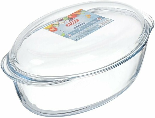 Кастрюля стекло, 4 л, овальная, с крышкой, Pyrex, 459AAST