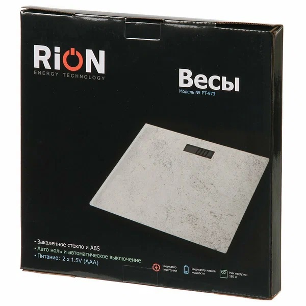 3. Весы напольные электронные, Rion, PT-973, стекло, до 180 кг, LCD-дисплей