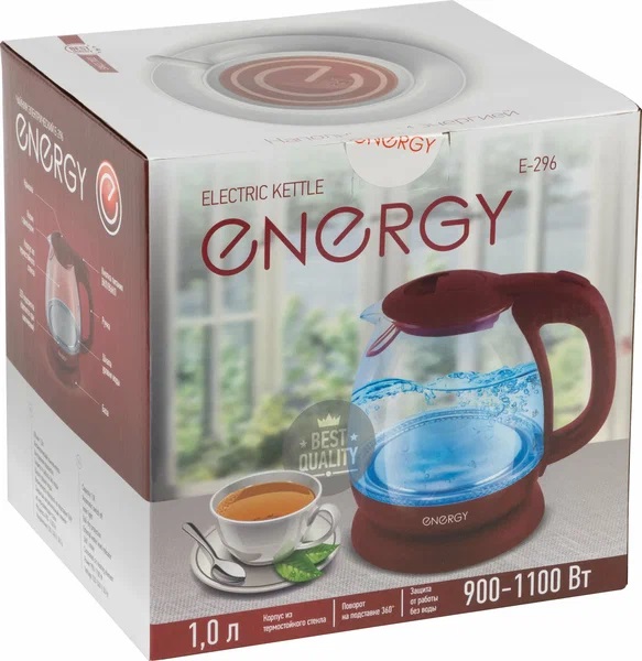 5. Чайник ENERGY Е-296 красный 1,1кВт,1,0л,диск