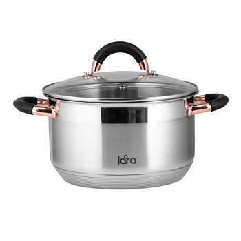 Кастрюля LARA LR02-412  серия <BLACK AND ROSE > 3,4л  20x11,5см, 9ст капс дно,силикон, роз.зол