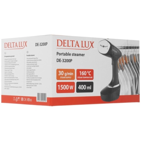 3. Отпариватель электрический DELTA LUX DE-3200P черный,1500Вт, 400мл