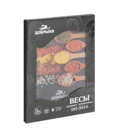 3. Весы кухонные Добрыня DO-3010D специи,стекло,до 5кг
