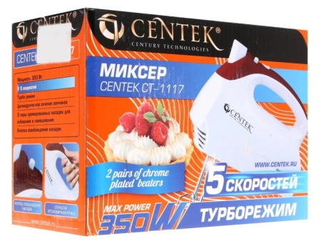3. Миксер Centek CT-1117 350Вт, 5 скоростей+турбо, взбивание-замешивание
