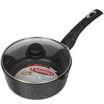 Ковш алюминий, антипригарное покрытие, 2 л, крышка стекло, бакелитовая ручка, Горница, Гранит