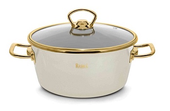 Кастрюля RASHEL Grand R0920 2,6л эмаль, ст.крышка, ручка золото; кремовый, индукция