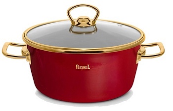 Кастрюля RASHEL Grand R0122 3,5л эмаль, ст.крышка, ручка золото; красный, индукция