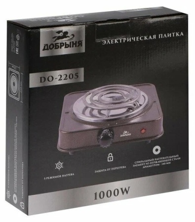 5. Эл.плитка Добрыня DO-2205W белая, 1конф.1,0кВт,спираль
