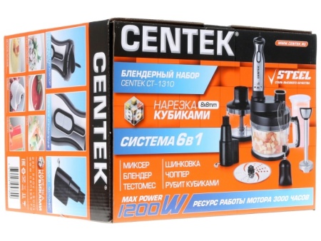 3. Блендер Centek CT-1310 1200Вт, шинковка 2.0л (+нарезка КУБИКОВ 8х8мм), чоппер 0.5, венчик, стакан